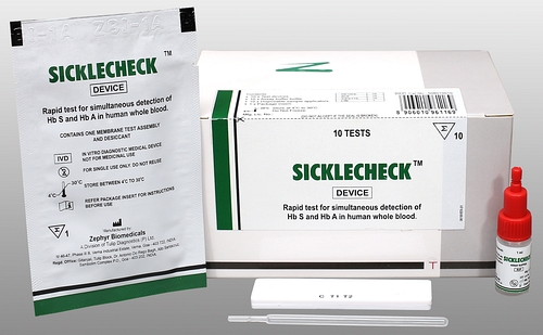 Sicklecheck - A rapid, qualitative, Immunochromatographic assay for the simultaneous detection of Hb S and Hb A in human whole blood sample. 